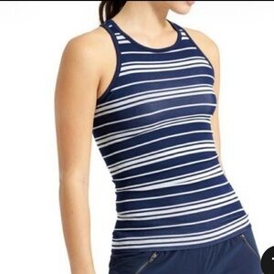 Athleta Navy and White Striped Athletic Tank Top. Ribbed. Racerback. Small.